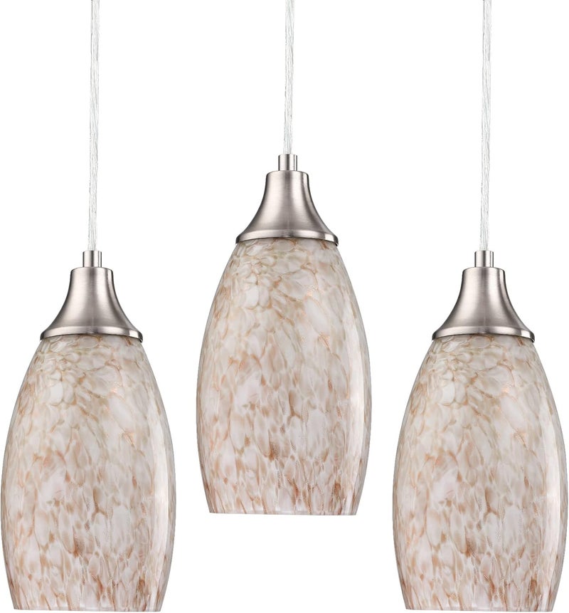 karyfine Milk Mini Glass Pendant Lights,Blown Art Glass Pendant Hanging Light Fixtures Kitchen Island Pendant Lamp Shade with Brushed Nickel Finish for Bar Counter,Hallway,Dining Room-3Pack - Image 1